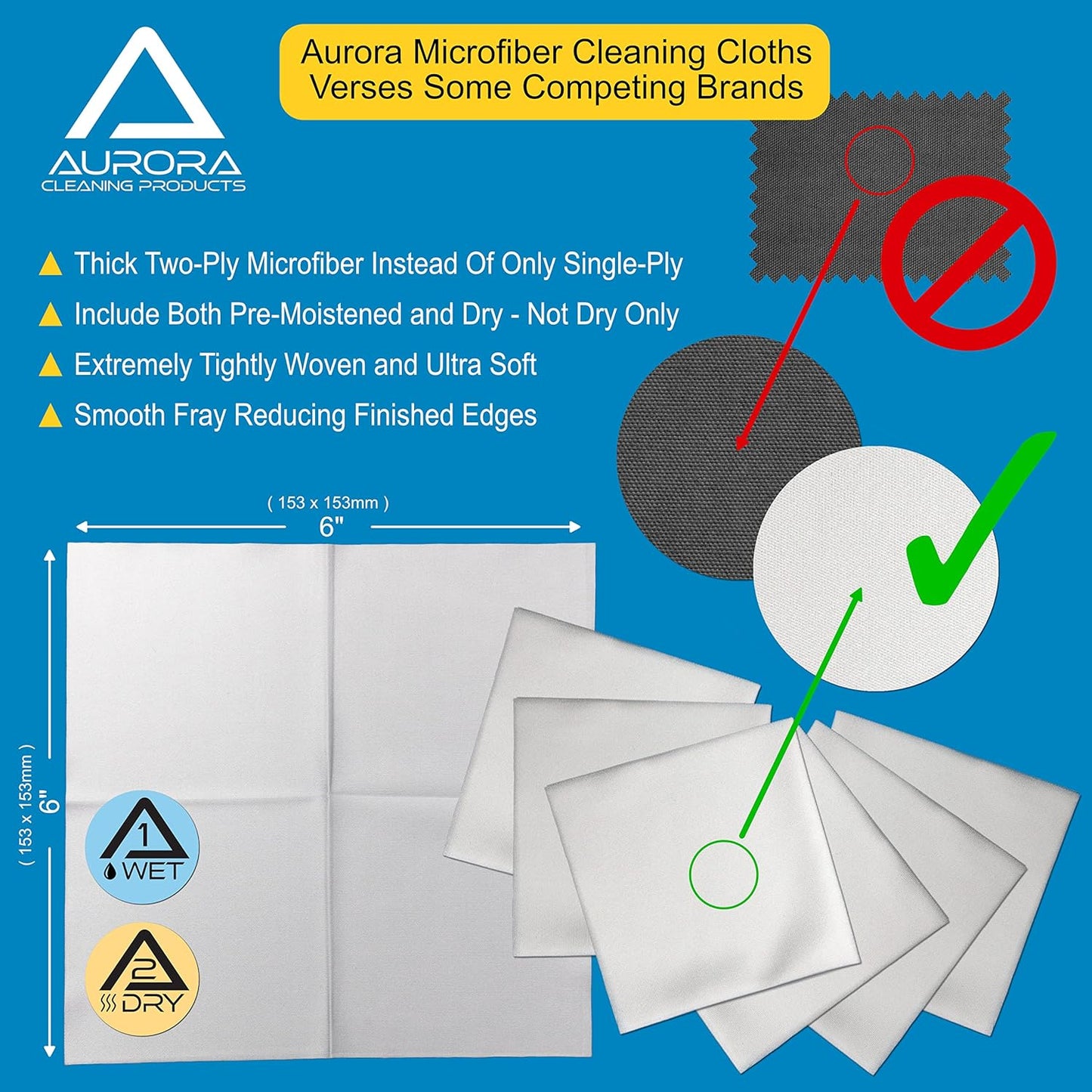 Aurora Microfiber cleaning Cloths Wet & Dry 6 Pack